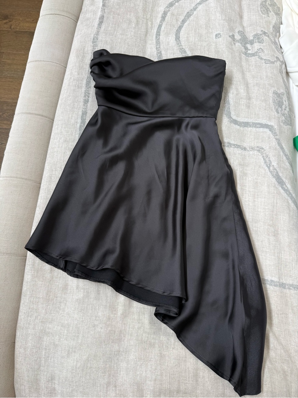 Zara Black Strapless Asymmetric Satin Dress